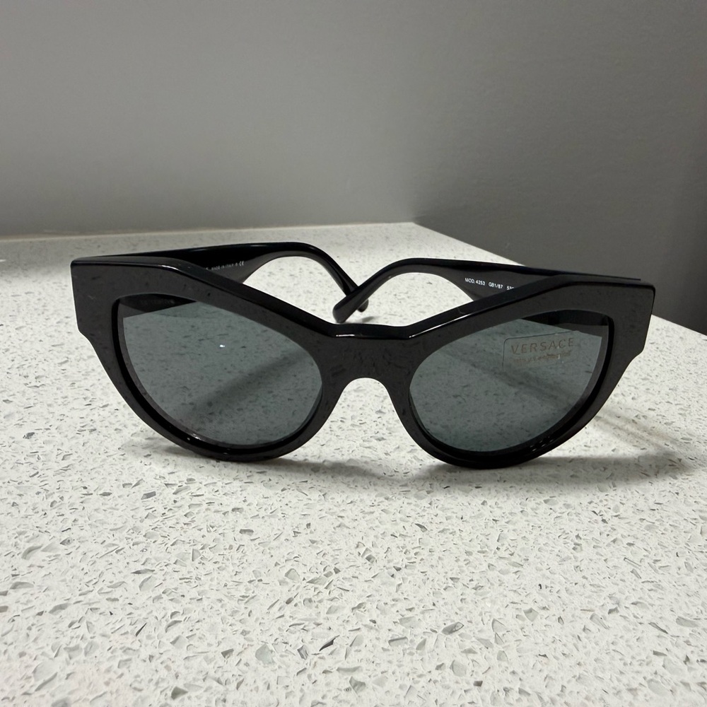 Versace Black Cat-Eye Sunglasses with Dark Gray Lenses